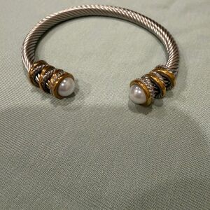 Two-Tone Silver & Gold Pearl Cable Cuff Bracelet